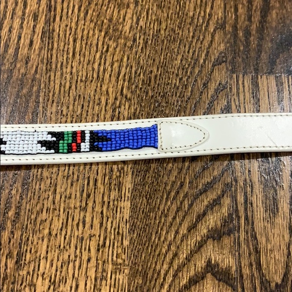 Vintage White Leather Beaded Belt